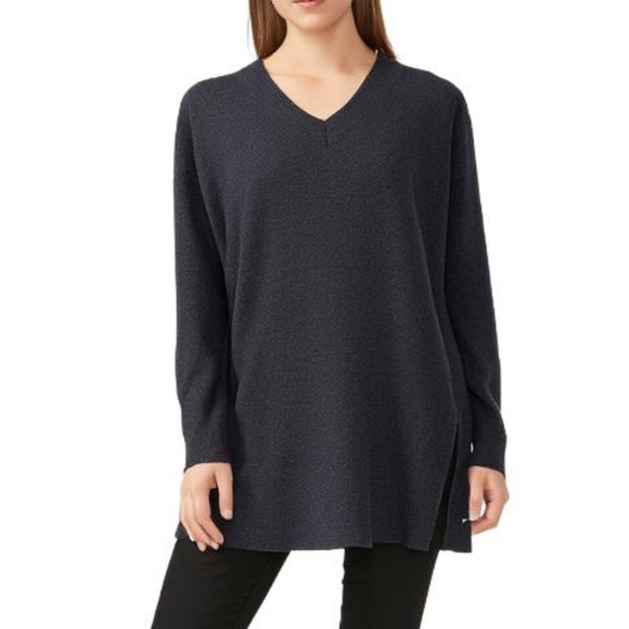 Paper Label Sweater Casual Staple Elevated Basic Women Large V Neck Cotton Grey - Picture 3 of 13